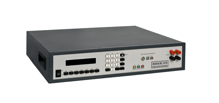 ED&D 4176 programmable digital micro-ohmmeter with four-wire Kelvin binding posts and VFD display.