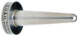 A professional product photograph of the BEP-01 Blunt End Probe, featuring a tapered stainless steel body with a rounded blunt tip and a wide circular metal base plate with technical labeling, shown against a white background.