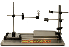 BTA-01 deluxe burn test apparatus featuring a stainless steel base, adjustable vertical support rods, and sliding specimen holders