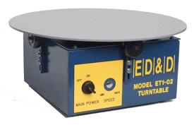 Compact Model ET1-02 turntable designed to sit directly on drip box specimen grates for integrated rotation during IPX1 and IPX2 testing.