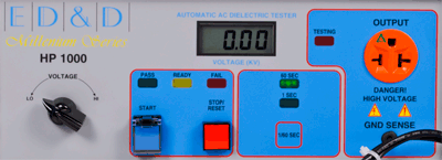 Front view of the ED&D HP-1000 automated AC digital hipot tester