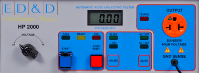 Front view of the ED&D HP-2000 automated AC DC digital hipot tester