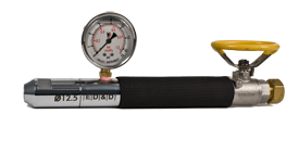 JET-02 12.5 mm high-flow water jet nozzle featuring a large diameter tip for IPX6 ingress protection testing.