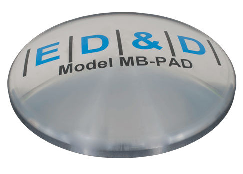 MB-PAD circular loading pad tester for medical bed patient simulation testing with a polished chrome finish