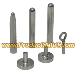 Stainless steel PFI probe and disc attachments for force gauges, including rigid fingers and test hooks for IEC 60601 and UL 60950 compliance testing