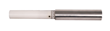 A professional product photograph of the TRP-05 Test Rod Probe, showcasing a two-toned body with a white Delrin section and a polished stainless steel cylindrical end, positioned horizontally on a white background.