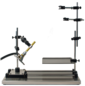 Complete ULB-01 burn test kit featuring the BTA-01 deluxe burn test apparatus, H-6241N burner, and magnetic angle meter on a stainless steel base