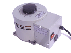 Benchtop Variac Variable Transformer with rotary voltage adjustment dial and fused AC output socket.