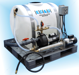 WTR-6K high-pressure water supply system with a 130-gallon tank, dual pumps, and filtration mounted on a heavy-duty pallet.